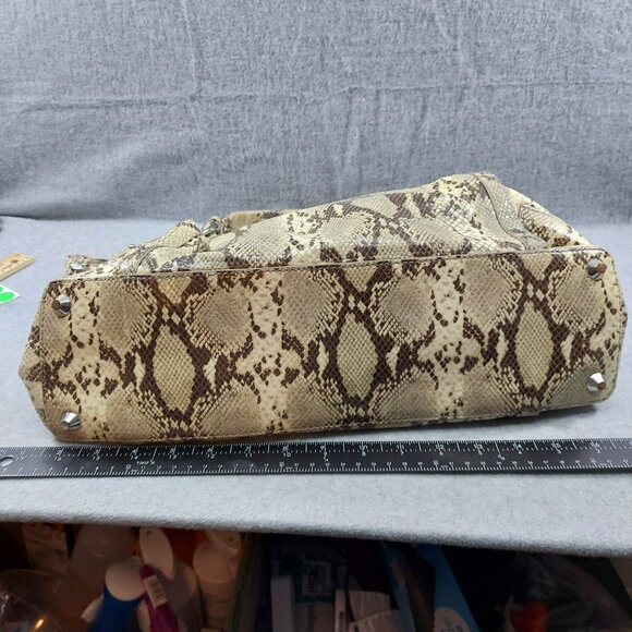 Kooba Python Print  Leather Tote Handbag With Dual Handles & Metal Accents New - Picture 3 of 9